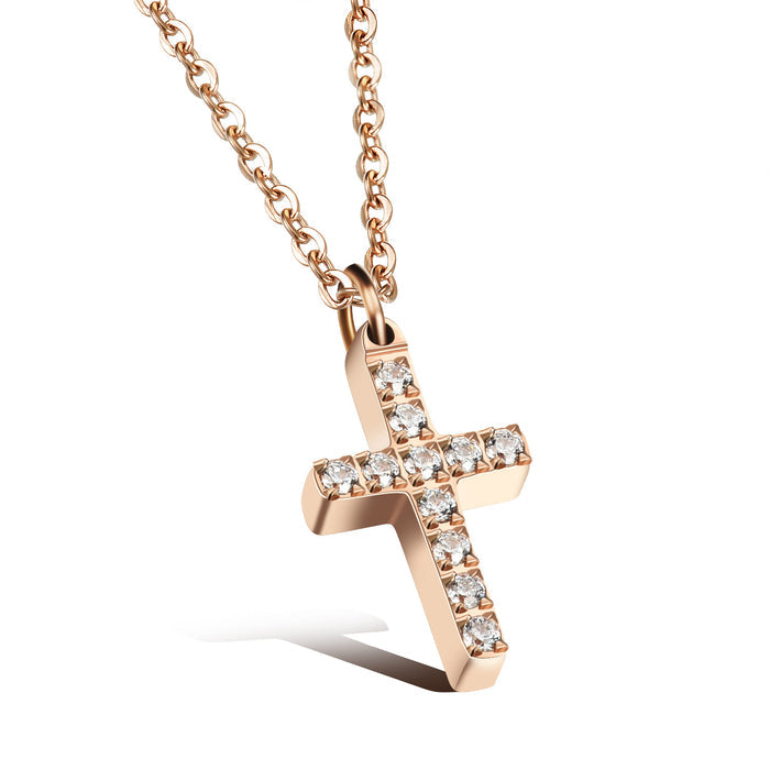 Simple Vintage Short Cross Necklace Creative Collarbone Chain with Diamond Pendant Necklace Holiday Gift