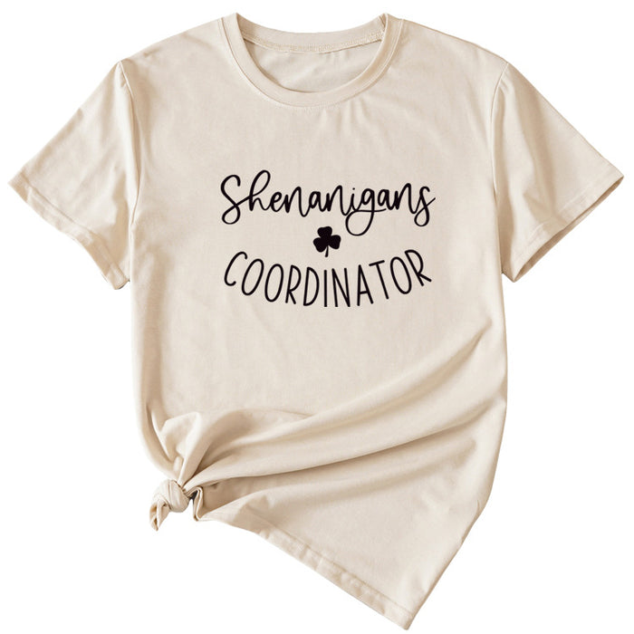 Simplified Letter Shenanigans Coordinator Round Neck Short Sleeve T-shirt
