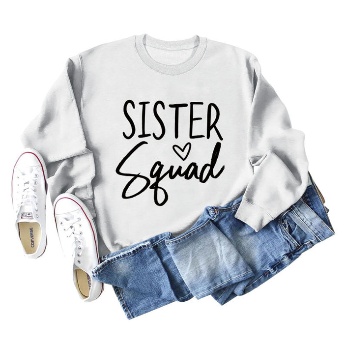 Sister Squad Love Bottom, Loose Crewneck, Long Sleeves, Large Size Sweatshirt Woman