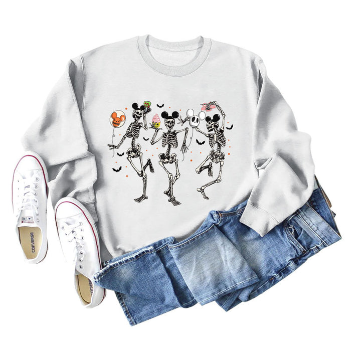 Skull Bat Halloween Round Neck Long-sleeved Women's Sweatshirt