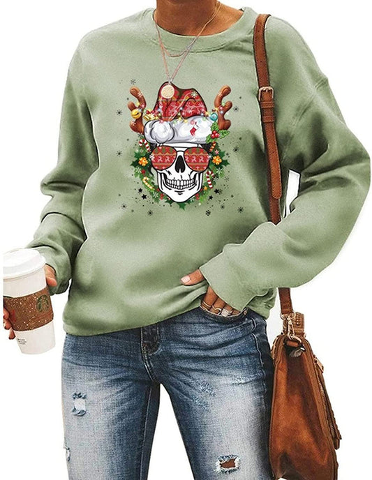 Skull Mom Santa Christmas Sweatshirt Women Long Sleeve Graphic Shirt