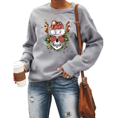 Skull Mom Santa Christmas Sweatshirt Women Long Sleeve Graphic Shirt