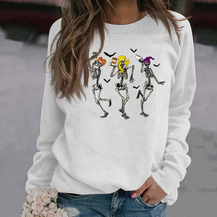 Skull Printed Bottomed Women's Long Sleeve Large Round Neck Sweater
