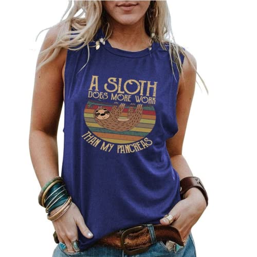 Sloth Cute Tank Tops Women A Sloth Does More Work Than My Pancreas Graphic T-Shirt