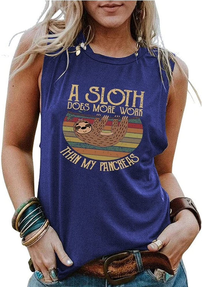 Sloth Cute Tank Tops Women A Sloth Does More Work Than My Pancreas Graphic T-Shirt