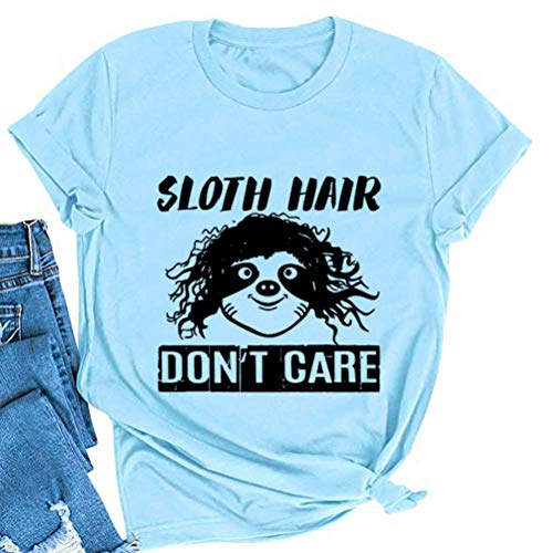 Sloth Hair Don't Care T-Shirt for Women Funny Messy Hair Shirt