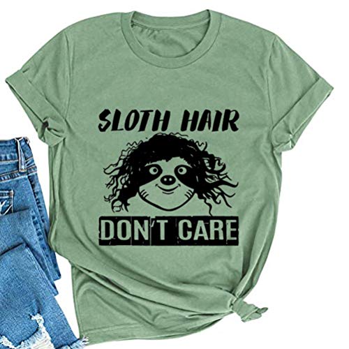 Sloth Hair Don't Care T-Shirt for Women Funny Messy Hair Shirt