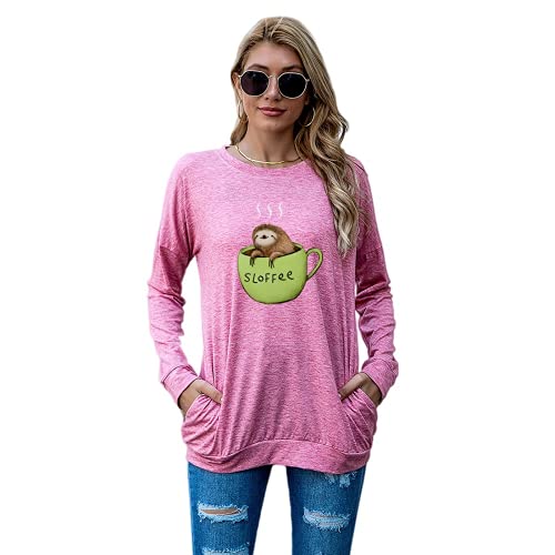Sloth Shirt for Women Funny Sloth Coffee Blouse with Pockets