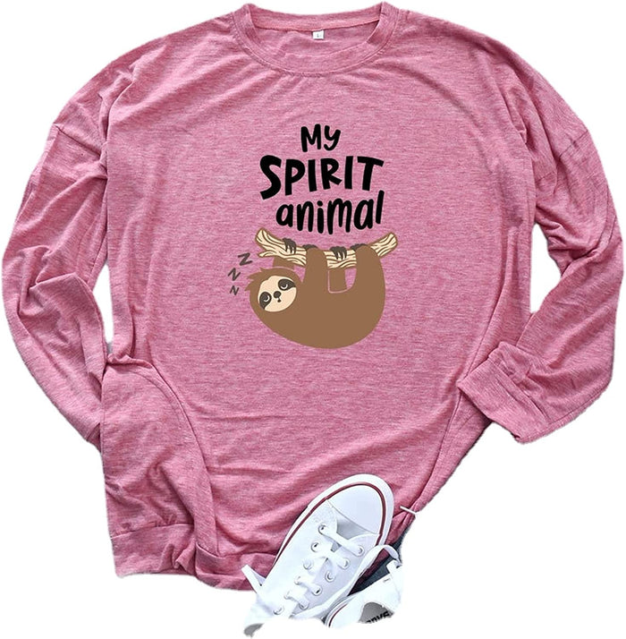 Sloth Shirt Women My Spirit Animal Long Sleeve Graphic Blouse