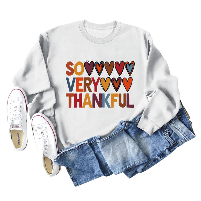 SO VERY THANKFUL Heart Letters Round Neck Long Sleeve Large Size Sweater