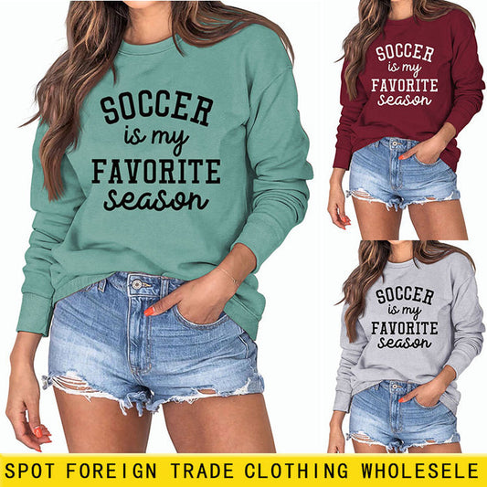 SOCCER IS MY FAVORITE Letters Round Neck Long-sleeved Sweater for Women