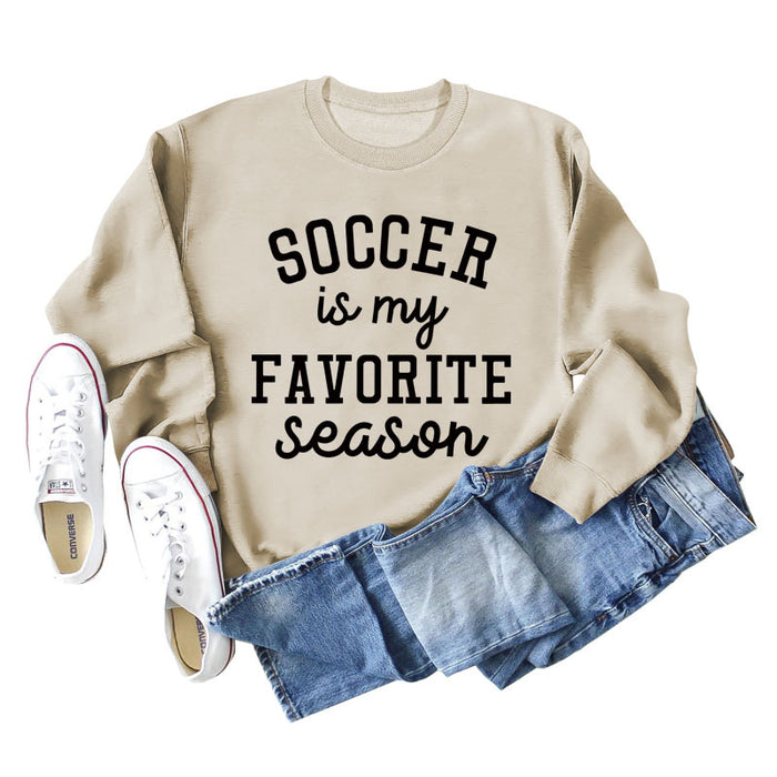 SOCCER IS MY FAVORITE Letters Round Neck Long-sleeved Sweater for Women