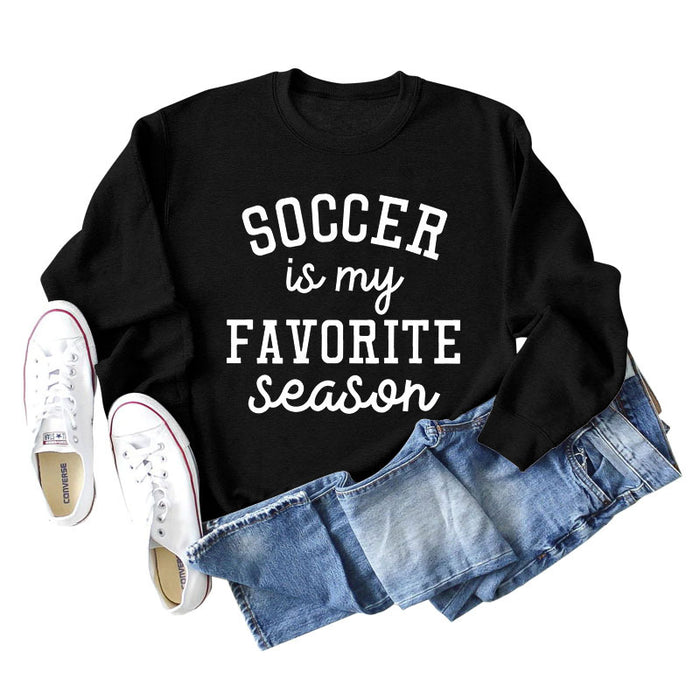 SOCCER IS MY FAVORITE Letters Round Neck Long-sleeved Sweater for Women