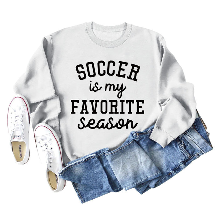 SOCCER IS MY FAVORITE Letters Round Neck Long-sleeved Sweater for Women