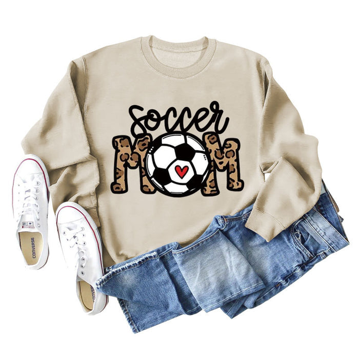 Soccer Mom Football Love Letter Leopard Crew Neck Fall/Winter Long Sleeve Sweater Women