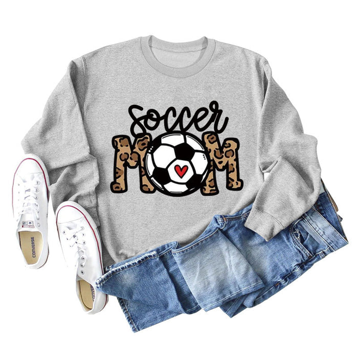 Soccer Mom Football Love Letter Leopard Crew Neck Fall/Winter Long Sleeve Sweater Women