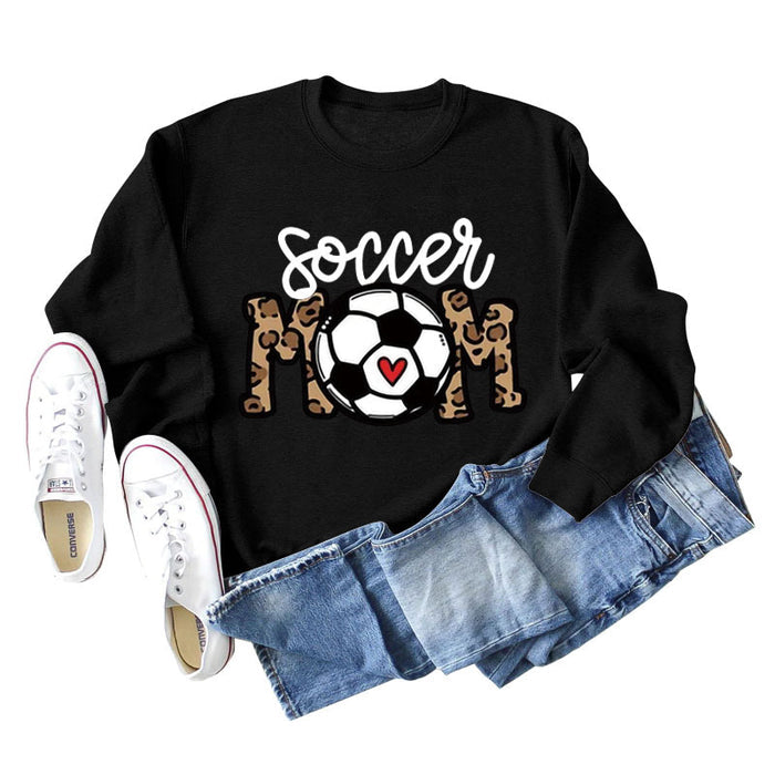 Soccer Mom Football Love Letter Leopard Crew Neck Fall/Winter Long Sleeve Sweater Women