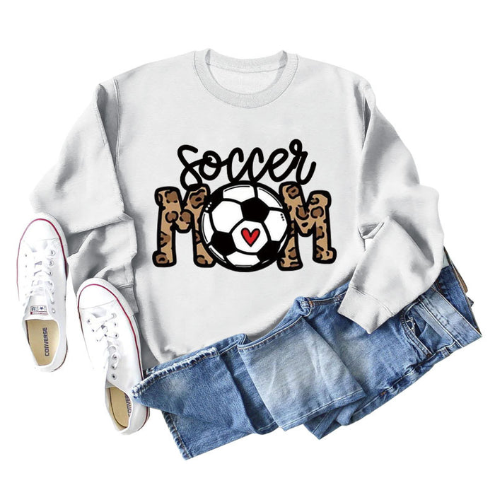 Soccer Mom Football Love Letter Leopard Crew Neck Fall/Winter Long Sleeve Sweater Women