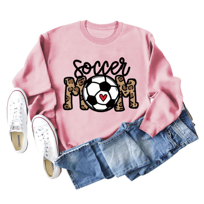 Soccer Mom Football Love Letter Leopard Crew Neck Fall/Winter Long Sleeve Sweater Women