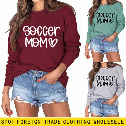 SOCCER MOM Love Letter Round Neck Fashion Autumn and Winter Loose Long Sleeve Sweater