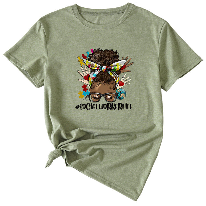 SOCIALWORKERLIFE Funny Pattern New Round Neck Short Sleeve T-Shirt