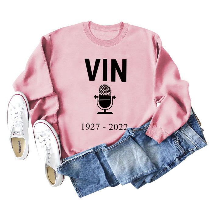 Spot Round Neck Oversize Bottoming Shirt for Women VIN Letter 1927 Sweater