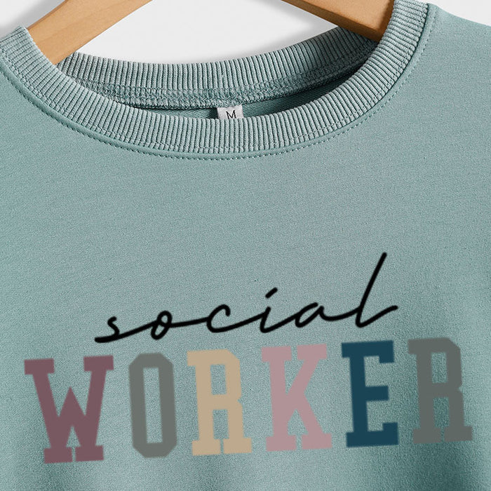 Spot Social Worker Letter Loose Casual Long-sleeved Shirt Round Neck Sweater