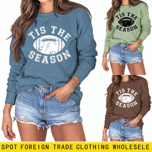 SPOT TIS THE SEASON RUGBY LETTER PRINT LONG SLEEVED SWEATSHIRT WOMEN