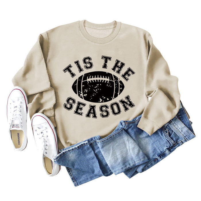 SPOT TIS THE SEASON RUGBY LETTER PRINT LONG SLEEVED SWEATSHIRT WOMEN