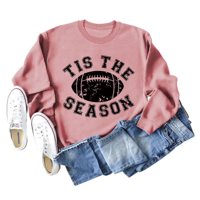 SPOT TIS THE SEASON RUGBY LETTER PRINT LONG SLEEVED SWEATSHIRT WOMEN