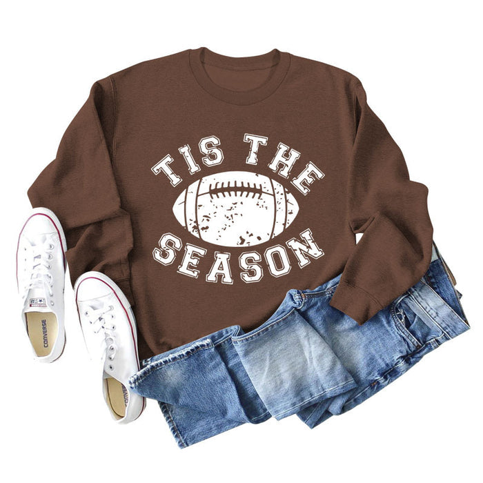 SPOT TIS THE SEASON RUGBY LETTER PRINT LONG SLEEVED SWEATSHIRT WOMEN