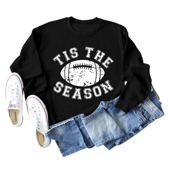 SPOT TIS THE SEASON RUGBY LETTER PRINT LONG SLEEVED SWEATSHIRT WOMEN