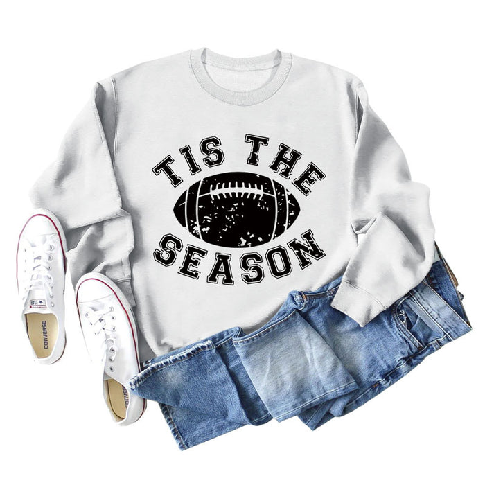 SPOT TIS THE SEASON RUGBY LETTER PRINT LONG SLEEVED SWEATSHIRT WOMEN