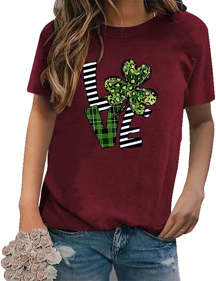 St Patrick Love Tee Women Shamrock Graphic Gift Shirt