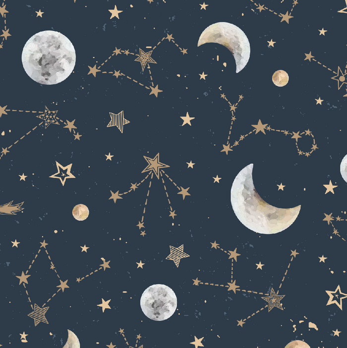 nightime pattern with stars, moons and speckles