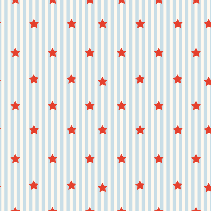 Pattern of red stars on a blue and white striped background