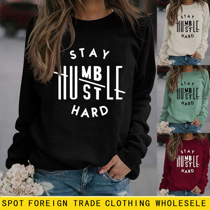 STAY HUMBST LE HARD Letters Loose Long-sleeved Large Size Sweater Women