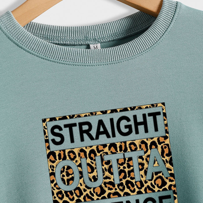 STRAIGHT OUTTA PATIENCE Leopard Print Letters Round Neck Long-sleeved Sweater Women