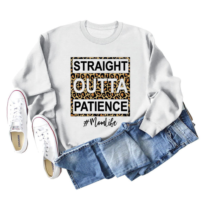STRAIGHT OUTTA PATIENCE Leopard Print Letters Round Neck Long-sleeved Sweater Women