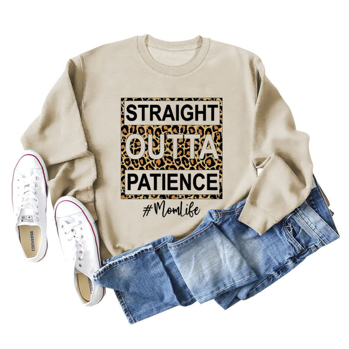 STRAIGHT OUTTA PATIENCE Leopard Print Letters Round Neck Long-sleeved Sweater Women