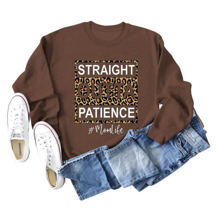 STRAIGHT OUTTA PATIENCE Leopard Print Letters Round Neck Long-sleeved Sweater Women
