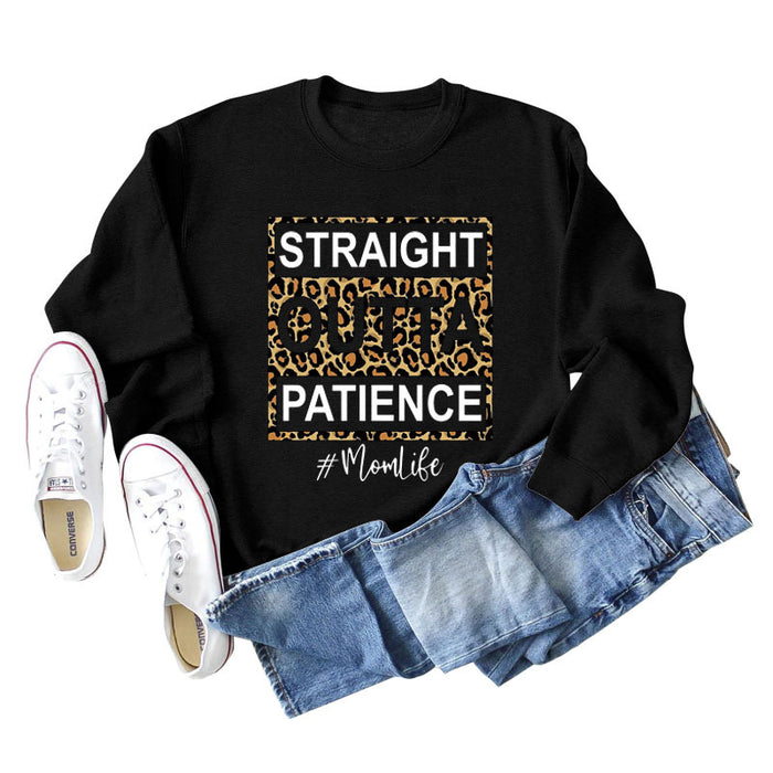 STRAIGHT OUTTA PATIENCE Leopard Print Letters Round Neck Long-sleeved Sweater Women