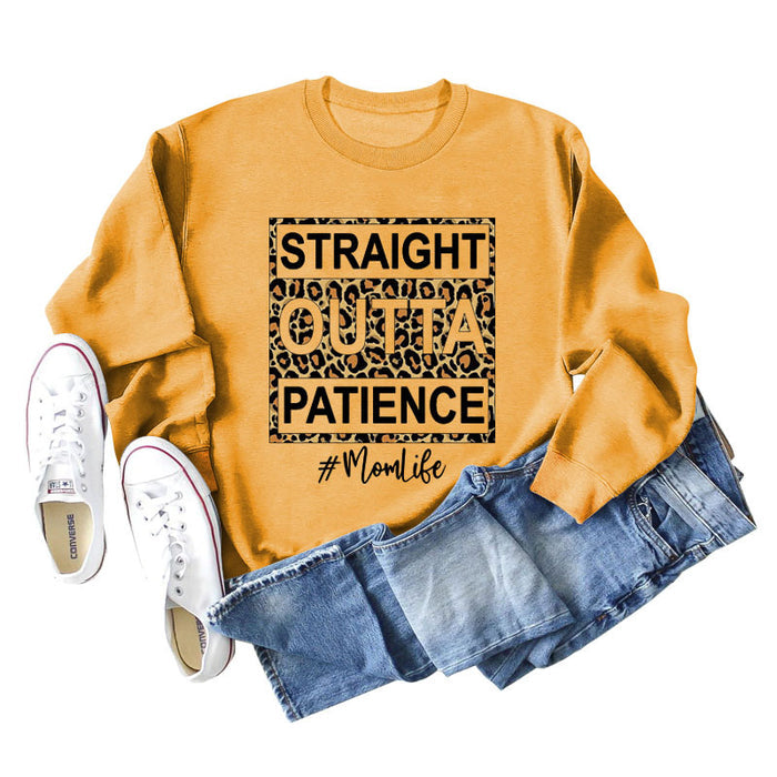 STRAIGHT OUTTA PATIENCE Leopard Print Letters Round Neck Long-sleeved Sweater Women