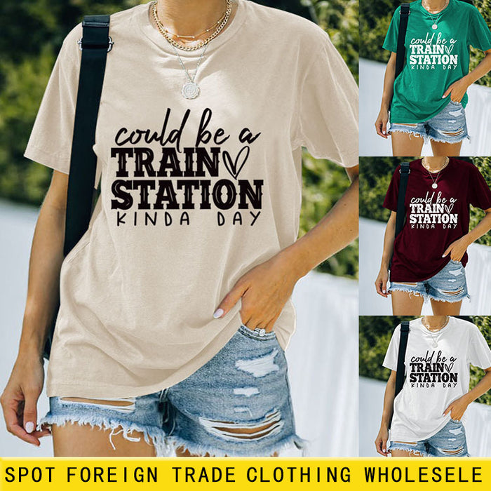 Summer Court Be a Train Crew Neck Letter Short Sleeve Women's T-Shirt