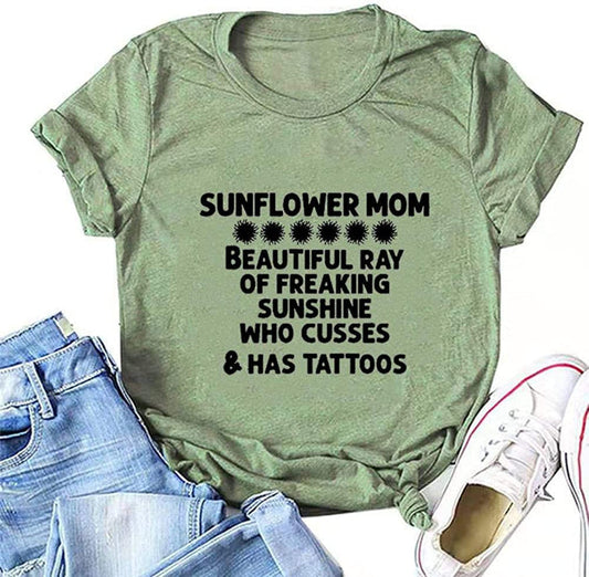 Sunflower Mom T-Shirt for Women Cute Sunflower Shirt