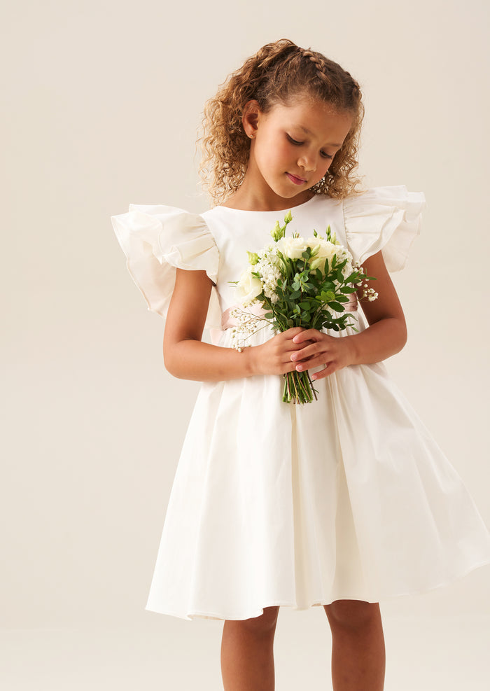 Sylvie Ruffle Dress with Soft Pink Sash