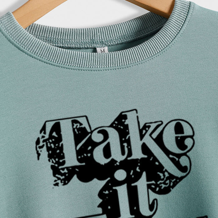 Take It Easy Letter Loose Women's Long Sleeve Plus Size Sweatshirt Women