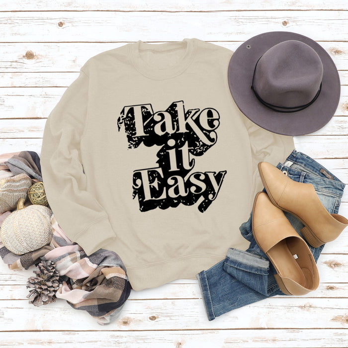 Take It Easy Letter Loose Women's Long Sleeve Plus Size Sweatshirt Women