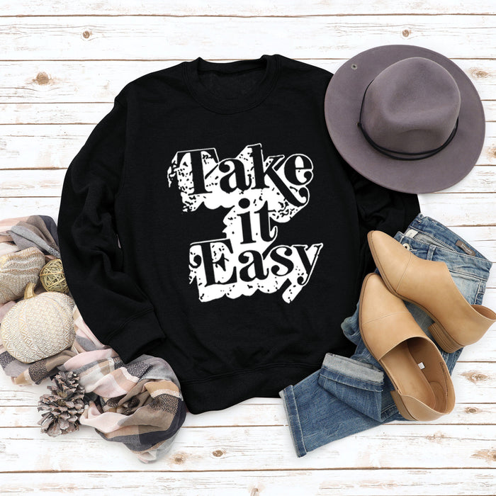 Take It Easy Letter Loose Women's Long Sleeve Plus Size Sweatshirt Women