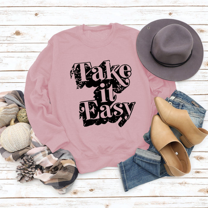 Take It Easy Letter Loose Women's Long Sleeve Plus Size Sweatshirt Women